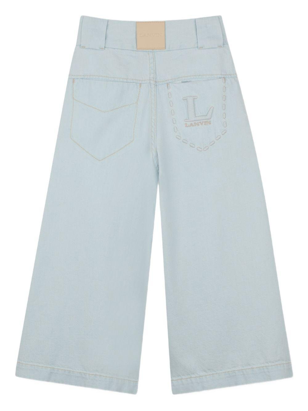 Pantaloni per bambina Lanvin Enfant azzurri con dettaglio logo - Rubino Kids