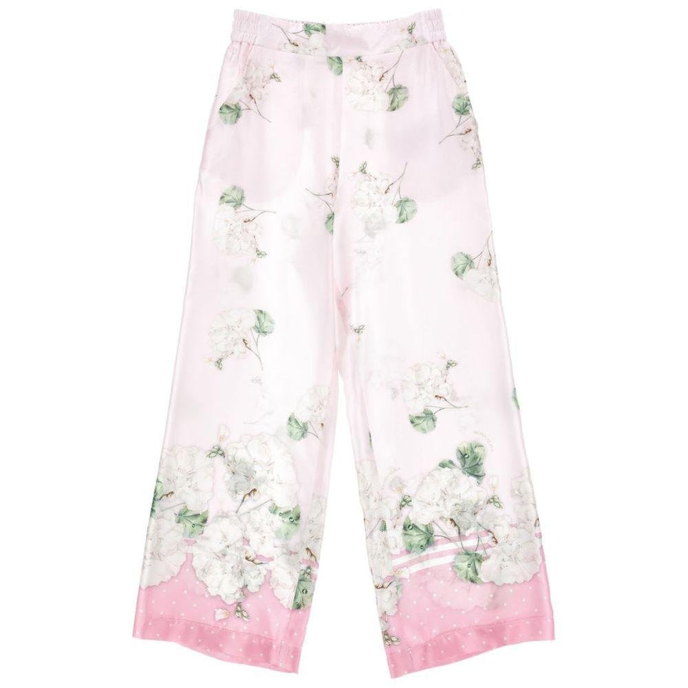 Pantaloni per bambina Monnalisa rosa con stampa a fiori - Rubino Kids