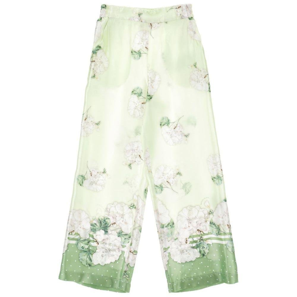 Pantaloni per bambina Monnalisa verde con stampa a fiori - Rubino Kids