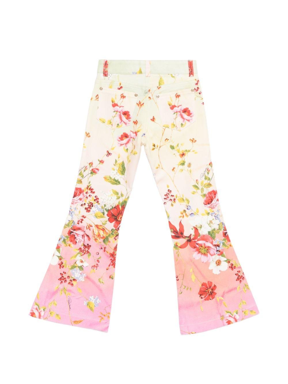 Pantaloni per bambina Roberto Cavalli Kids multicolore con stampa floreale all - over - Rubino Kids