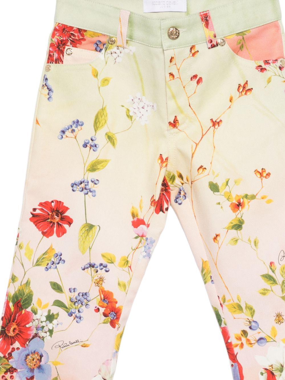 Pantaloni per bambina Roberto Cavalli Kids multicolore con stampa floreale all - over - Rubino Kids
