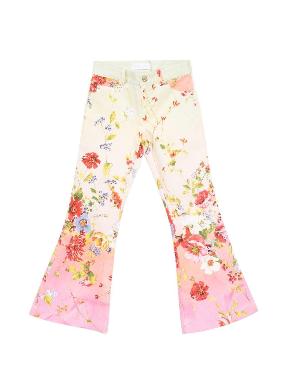 Pantaloni per bambina Roberto Cavalli Kids multicolore con stampa floreale all - over - Rubino Kids
