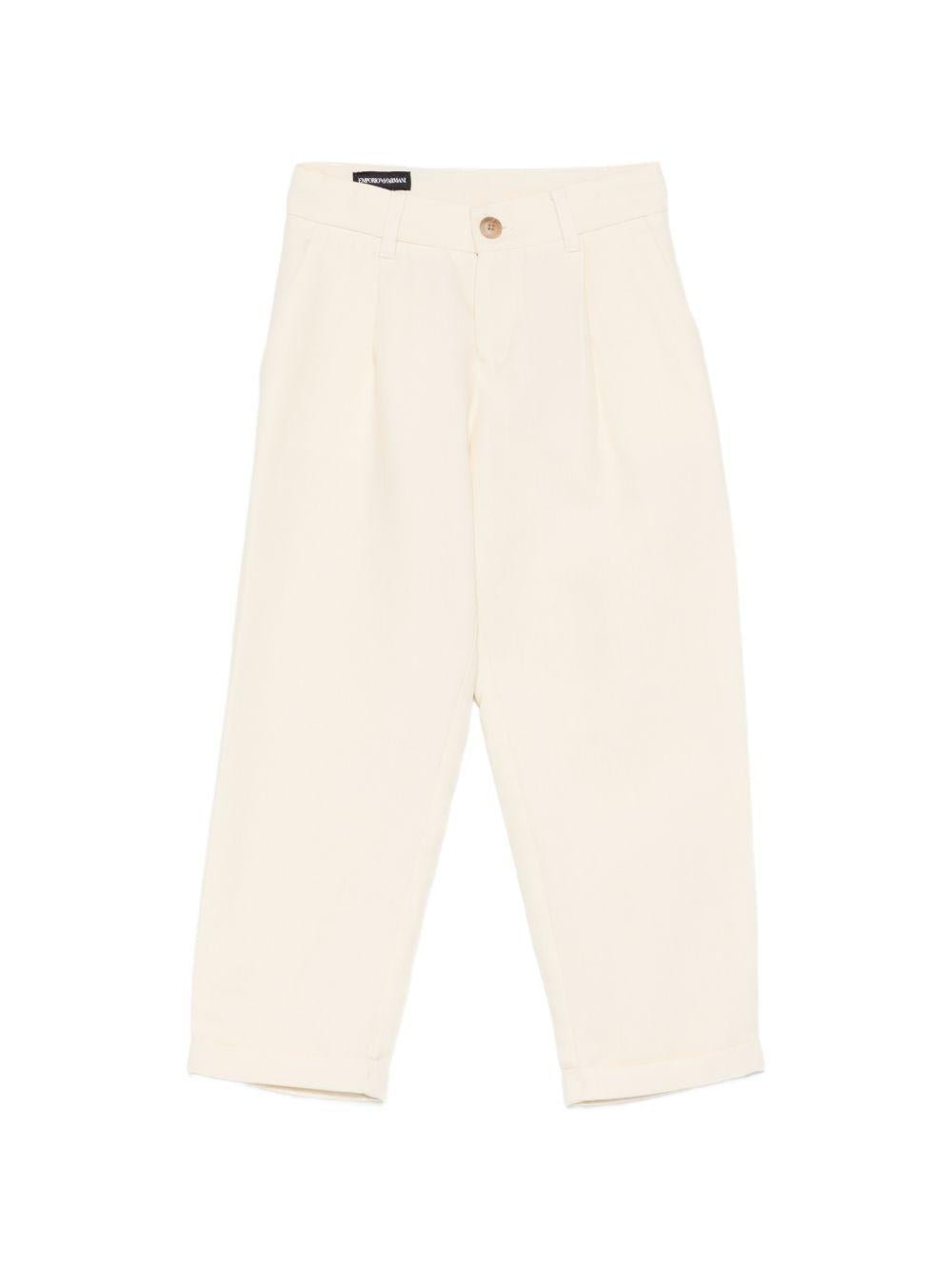Pantaloni per bambino Emporio Armani Kids beige con dettagli plissettati - Rubino Kids