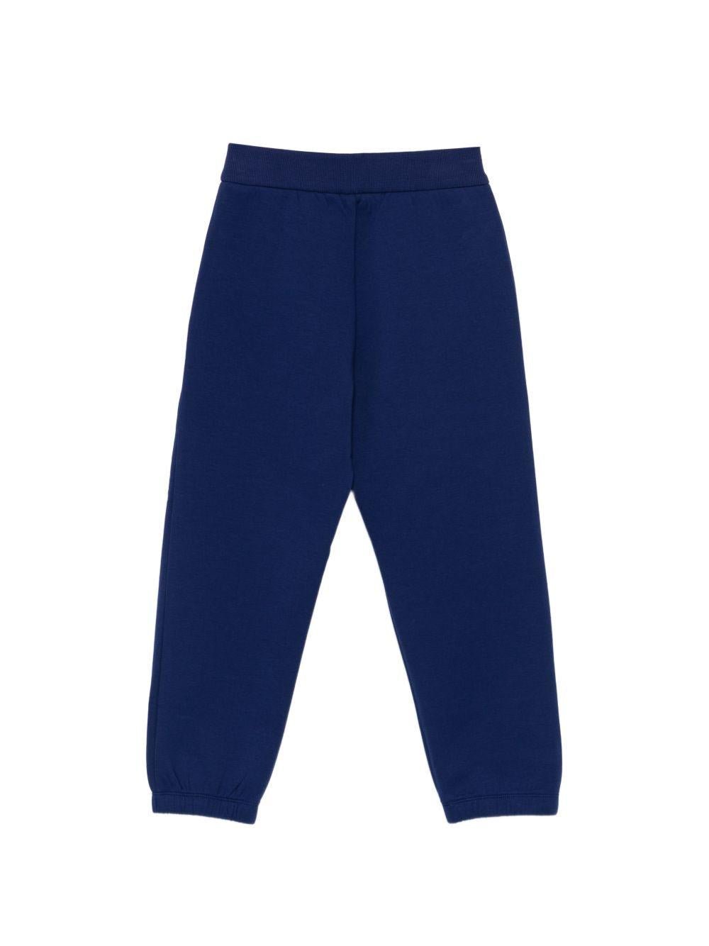 Pantaloni per bambino Emporio Armani Kids blu con logo sul davanti - Rubino Kids
