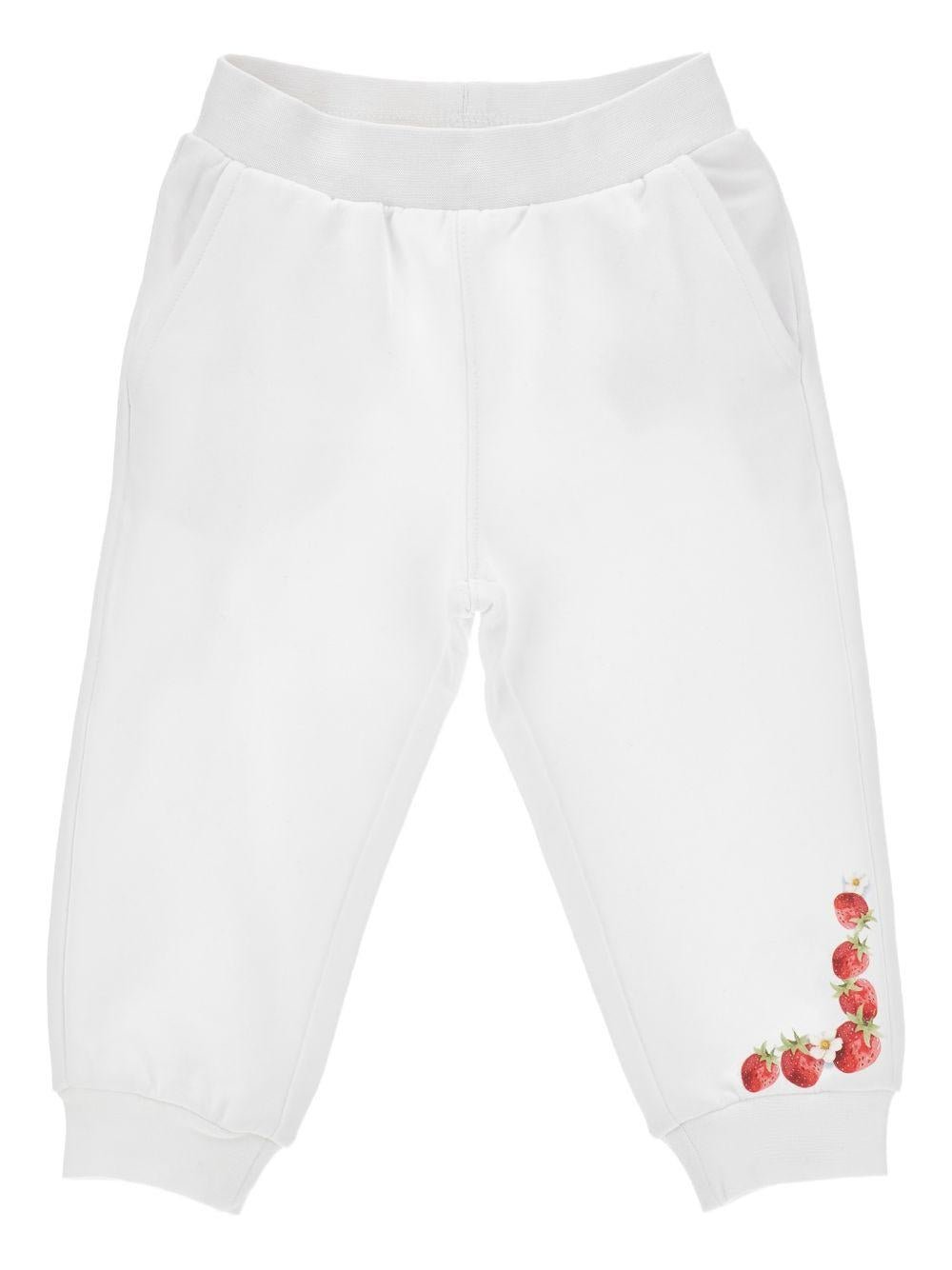 Pantaloni per neonata Monnalisa bianchi con stampa fragole - Rubino Kids