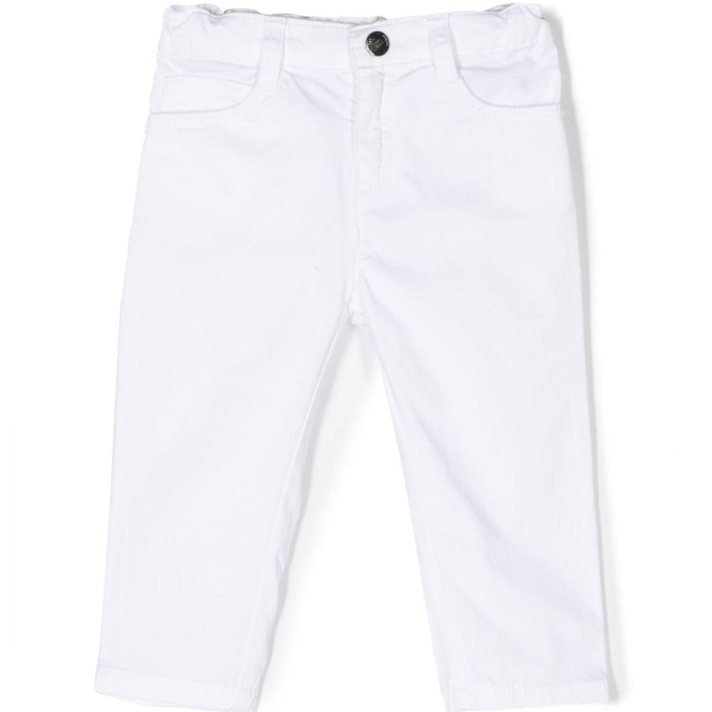 Pantaloni per neonato Emporio Armani Kids bianchi con logo ricamato sul retro - Rubino Kids