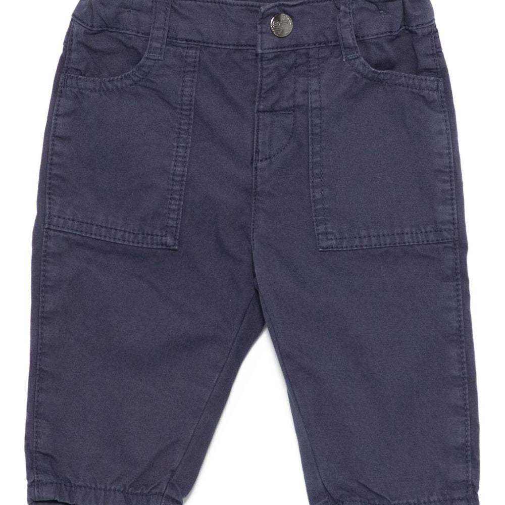 Pantaloni per neonato Emporio Armani Kids blu navy con tasche applicate - Rubino Kids