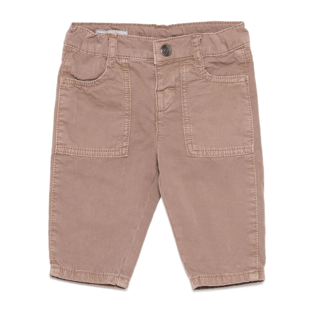 Pantaloni per neonato Emporio Armani Kids marroni con tasche applicate - Rubino Kids