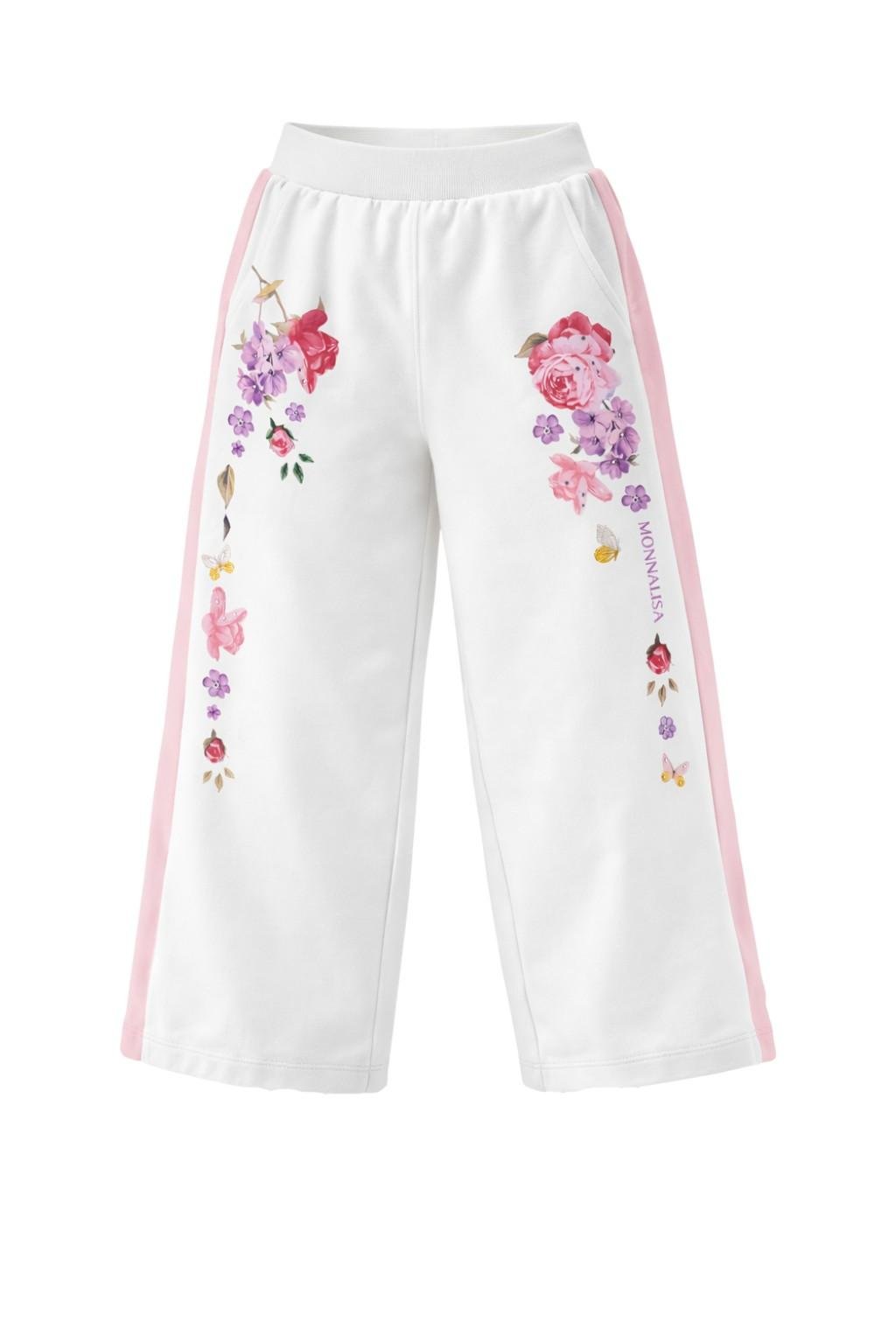 Pantaloni sportivi per bambina Monnalisa bianchi a fiori - Rubino Kids
