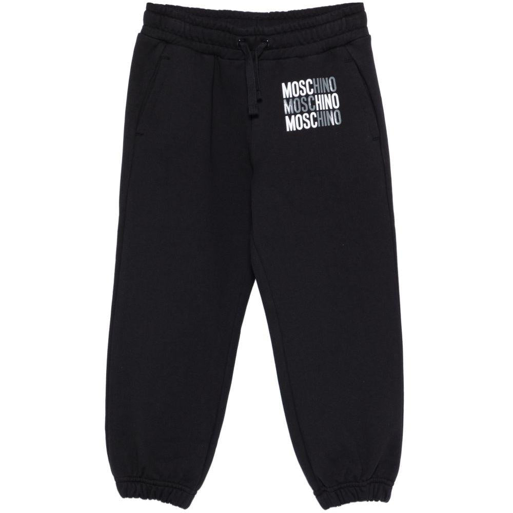 Pantaloni sportivi per bambino Moschino Kids neri con logo sul davanti - Rubino Kids