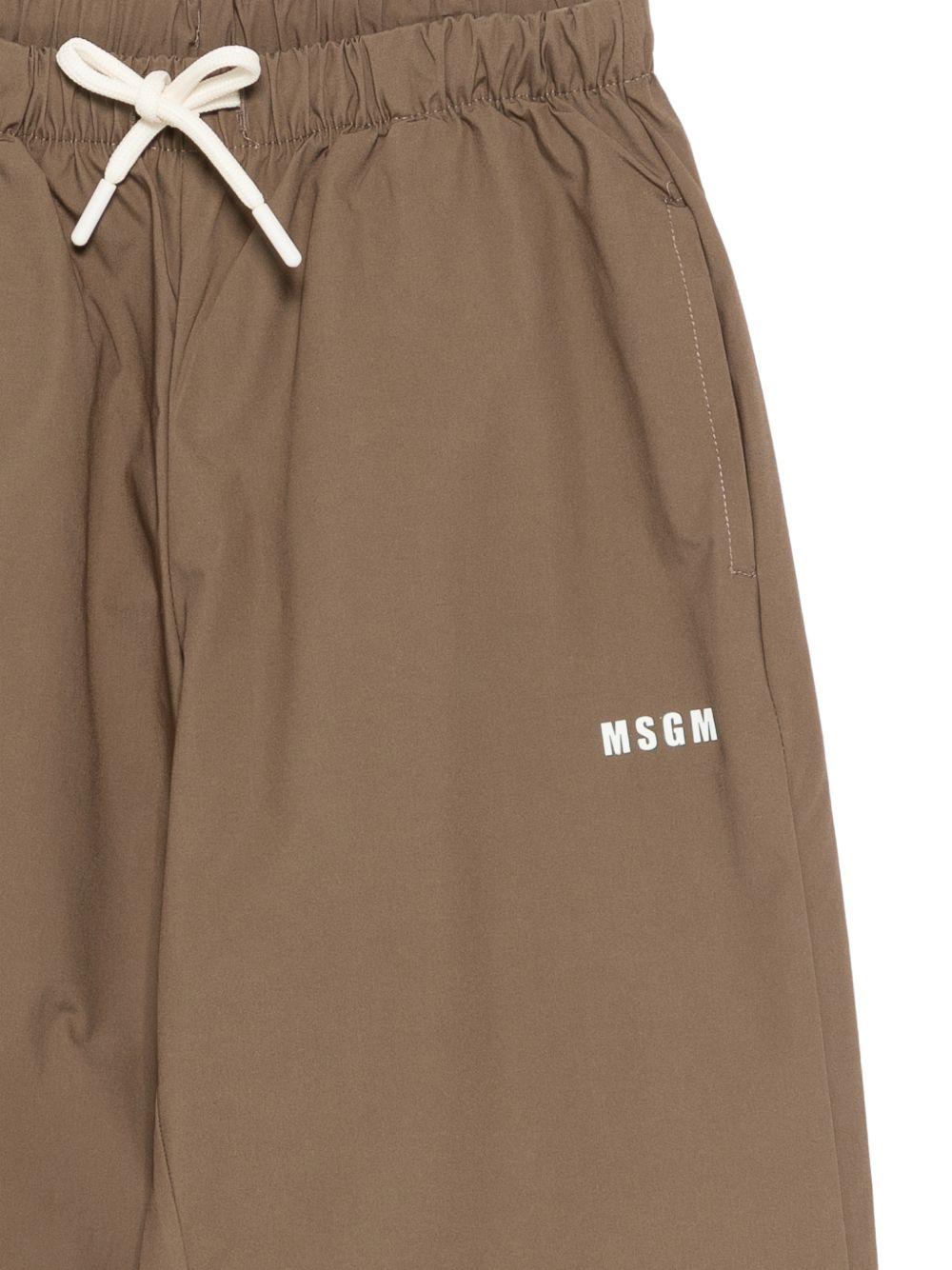 Pantaloni sportivi per bambino MSGM Kids marroni con logo sul davanti - Rubino Kids