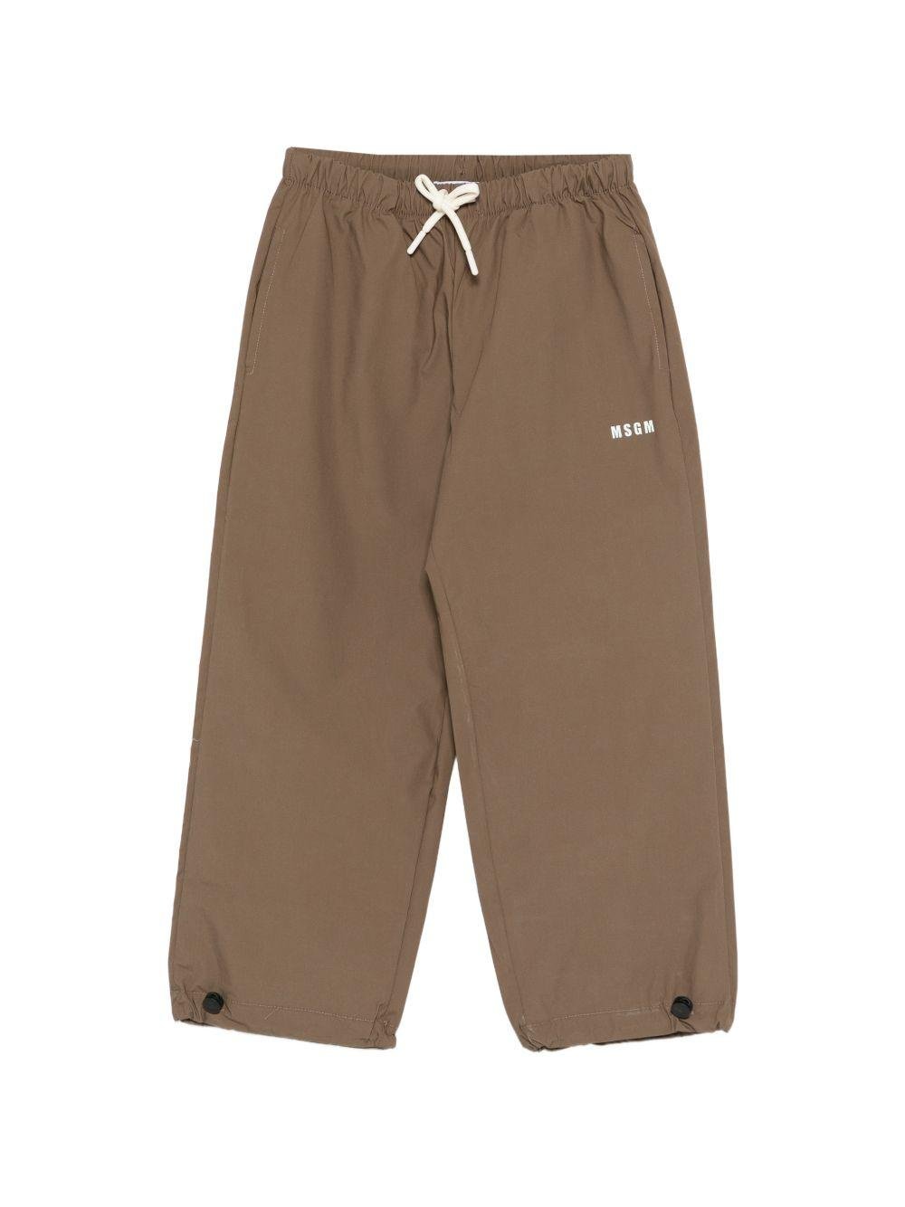 Pantaloni sportivi per bambino MSGM Kids marroni con logo sul davanti - Rubino Kids