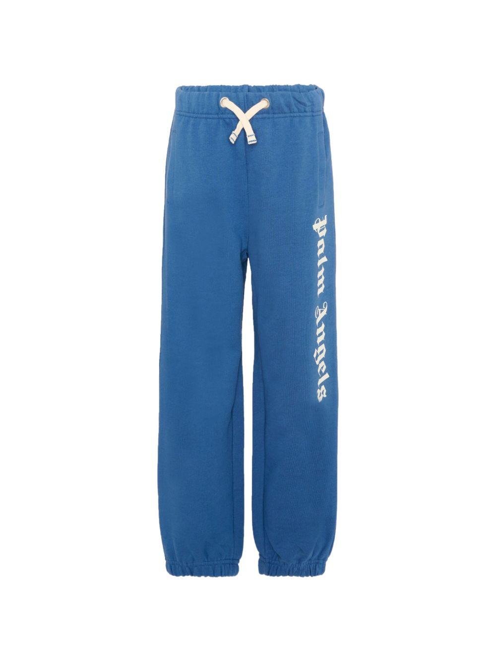 Pantaloni sportivi per bambino Palm Angels Kids blu con logo laterale - Rubino Kids