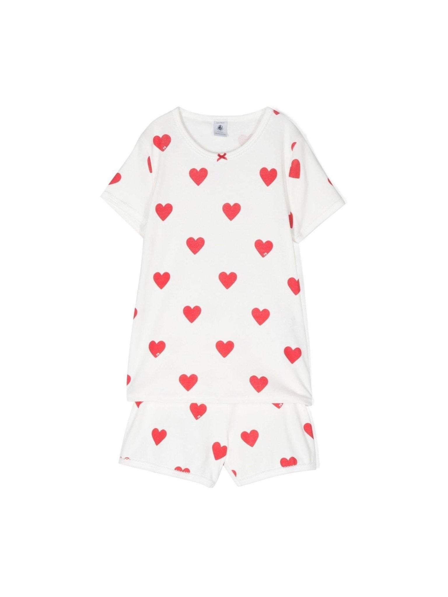 Pigiama Court per bambina Petit Bateau bianca con stampa cuori all - over - Rubino Kids