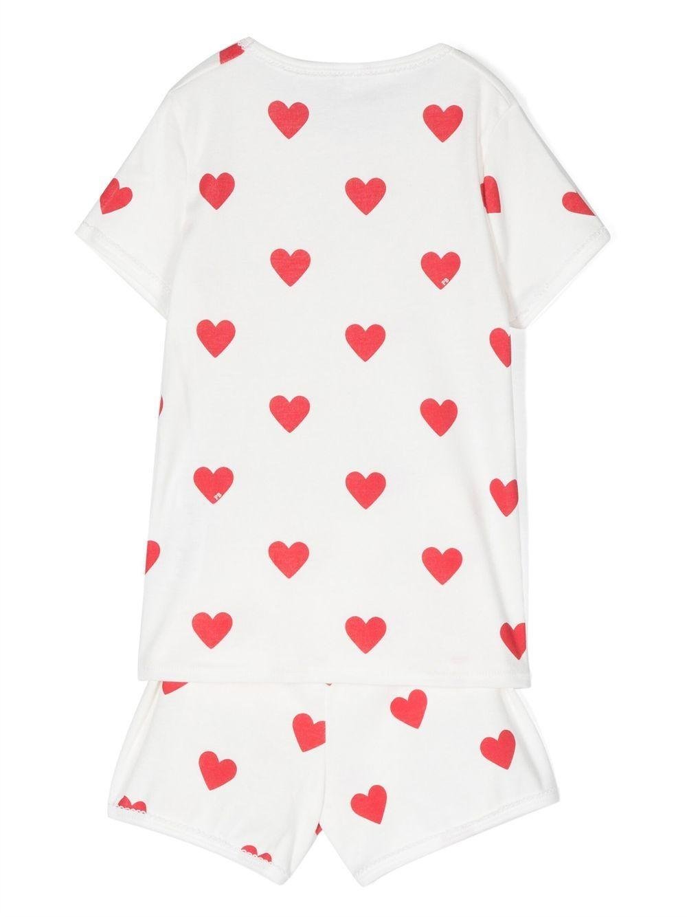 Pigiama Court per bambina Petit Bateau bianca con stampa cuori all - over - Rubino Kids