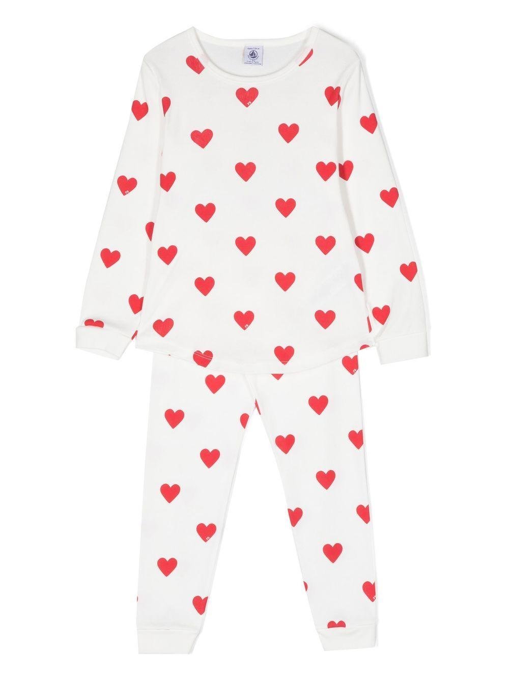 Pigiama per bambina Petit Bateau bianco con motivo a cuori - Rubino Kids