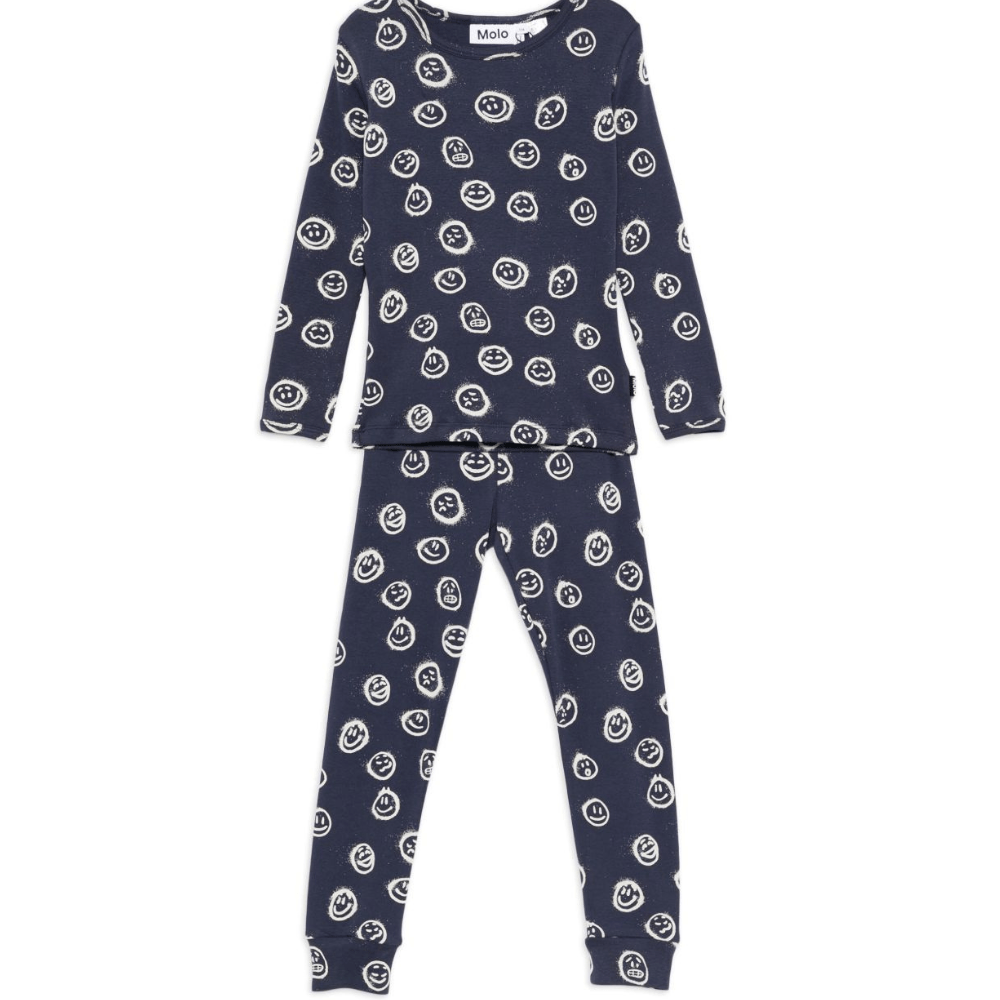 Pigiama per bambini Molo blu con stampa smiley - Rubino Kids