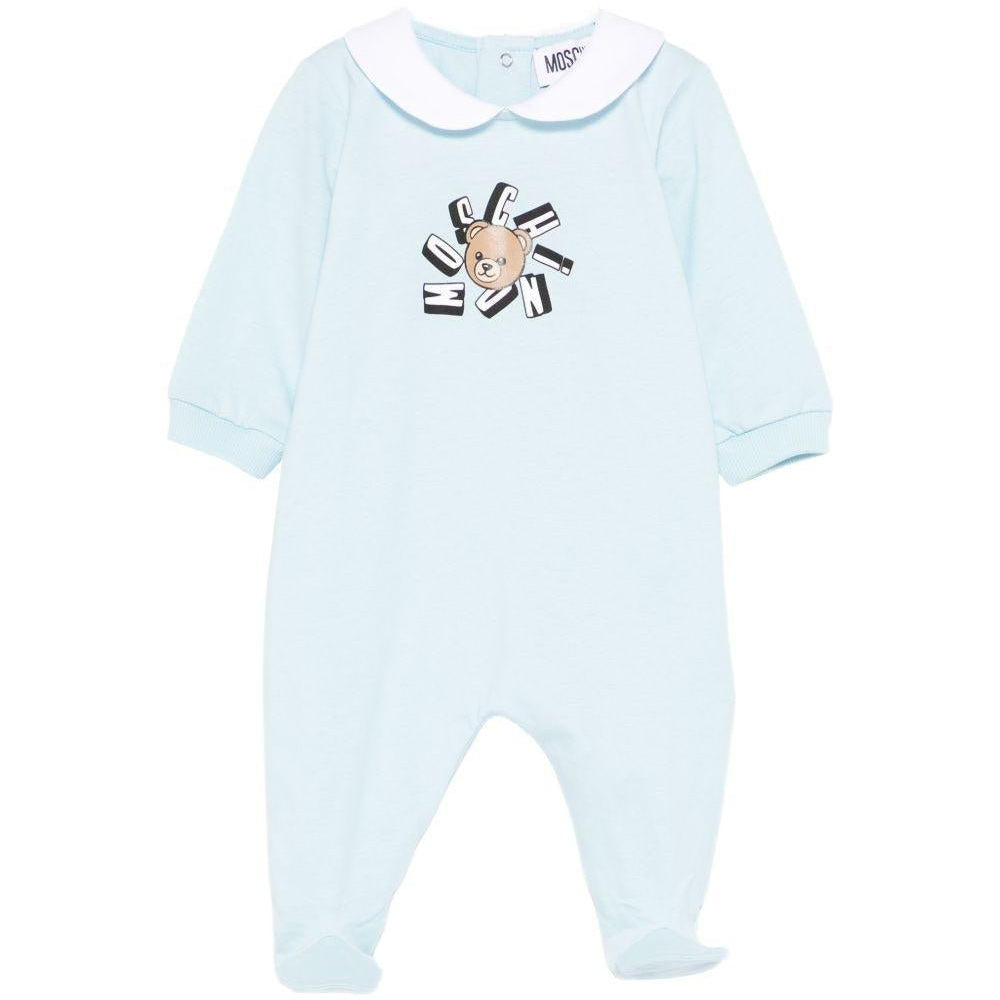 Pigiama per neonato Moschino Kids azzurro con stampa grafica Teddy Bear - Rubino Kids