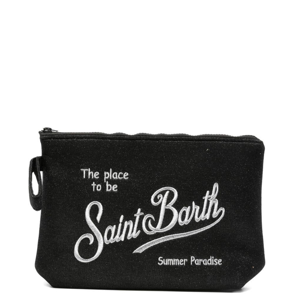 Pochette Aline MC2 Saint Barth nera con logo ricamato a contrasto - Rubino Kids