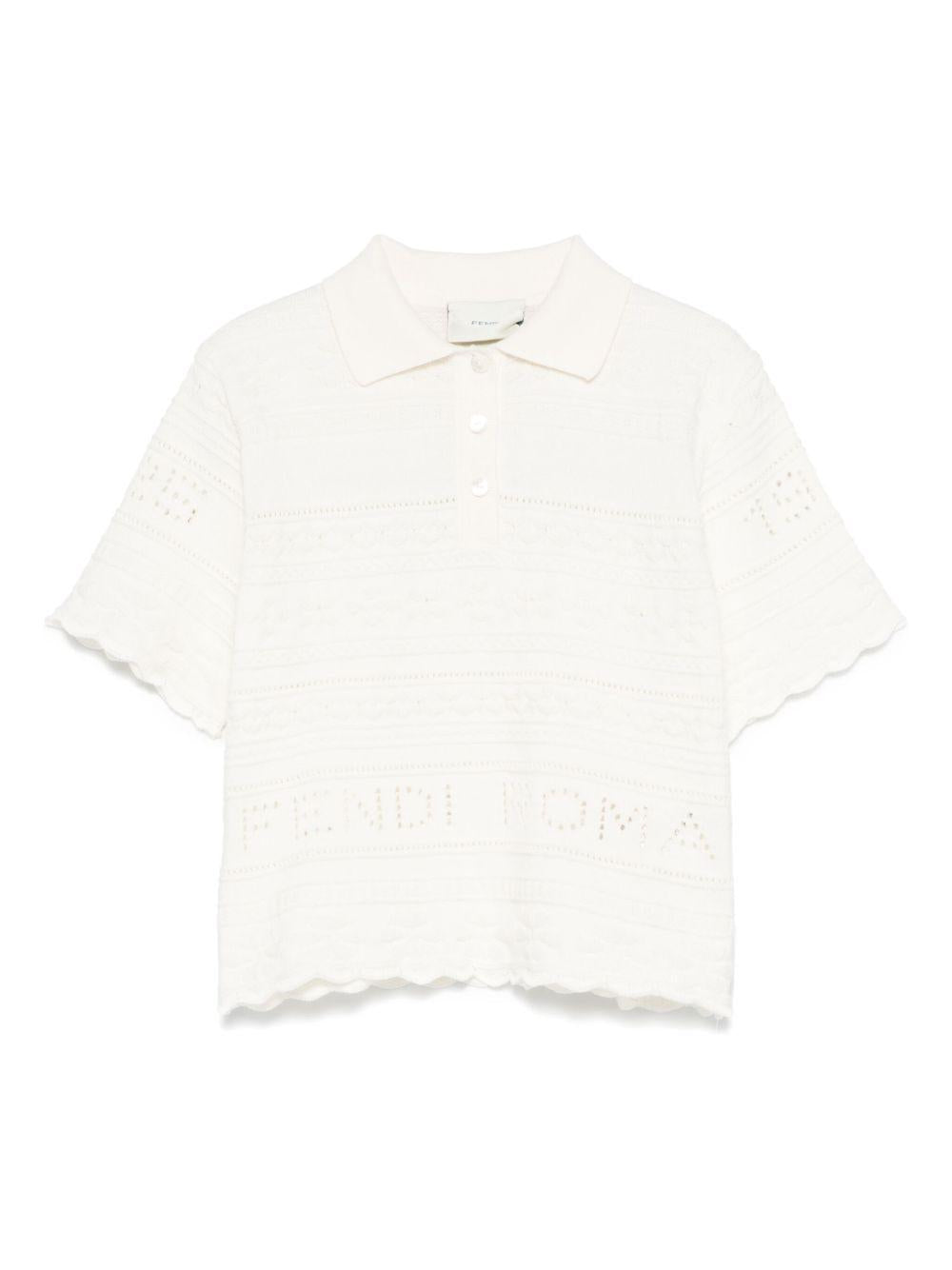 Polo per bambina Fendi Kids beige chiaro con design traforato - Rubino Kids