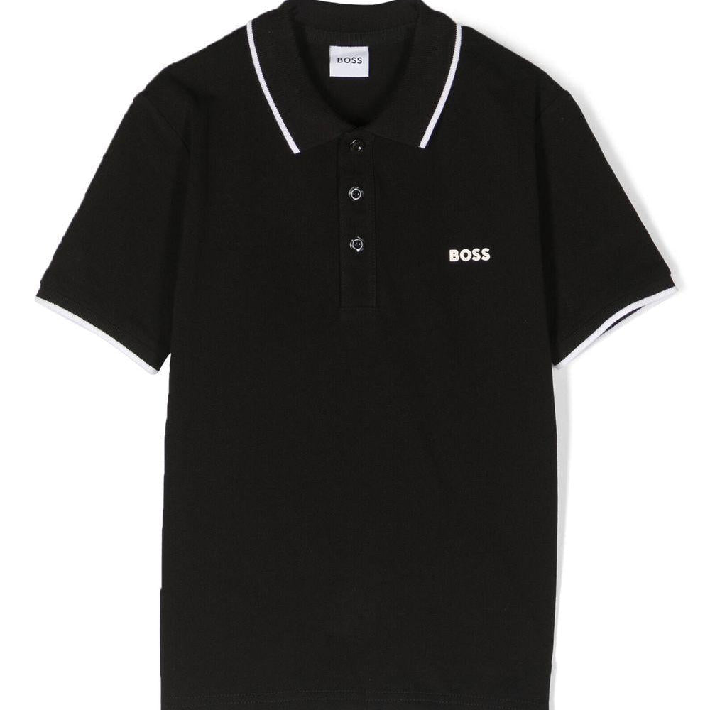 Polo per bambino boss Kids nera con stampa logo sul petto - Rubino Kids