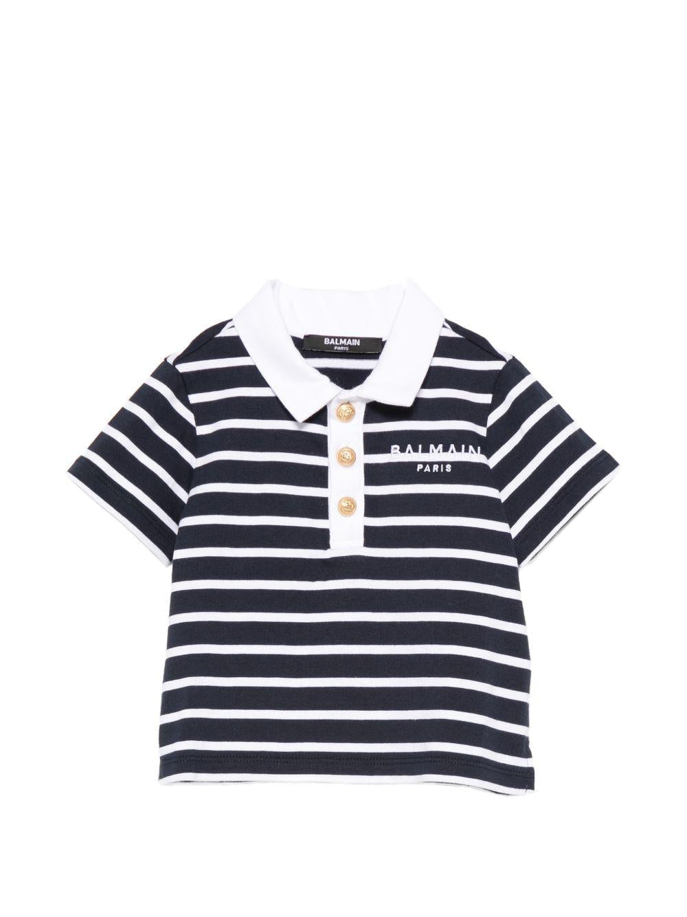 Polo per neonati Balmain Kids blu e bianco con motivo a righe - Rubino Kids