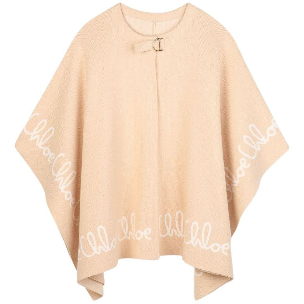 Poncho per bambina Chloé Kids beige con ricamo logo oversize - Rubino Kids