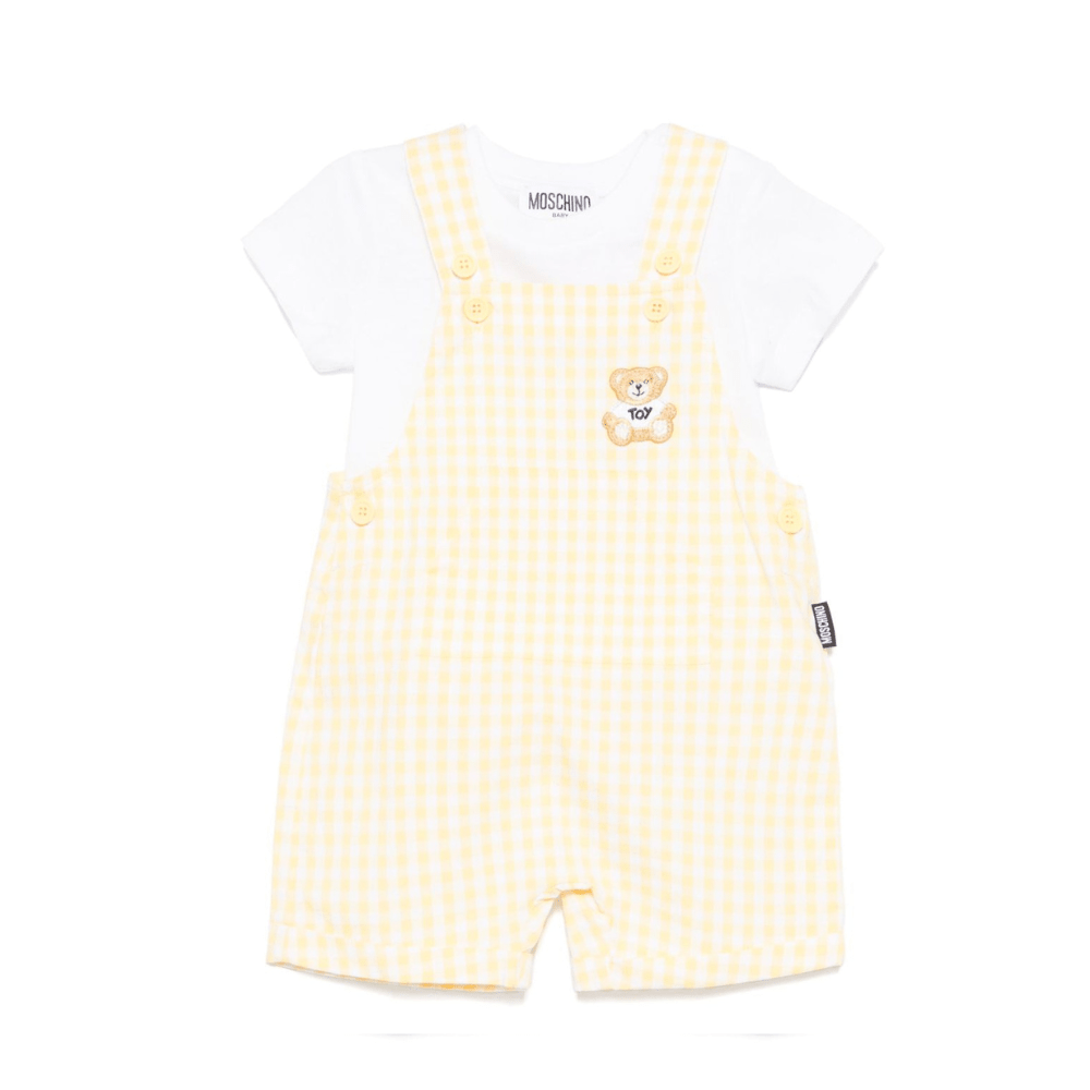 Salopette a quadretti per neonata Moschino Kids giallo con chiusura con bottone - Rubino Kids