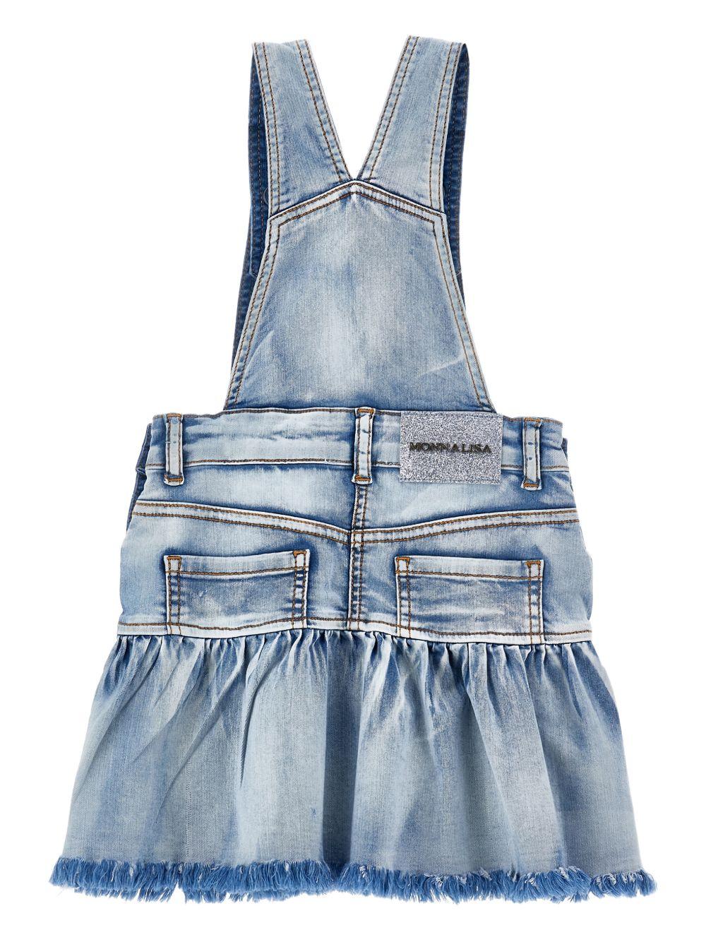 Salopette per bambina Monnalisa in denim con ricamo con limoni - Rubino Kids