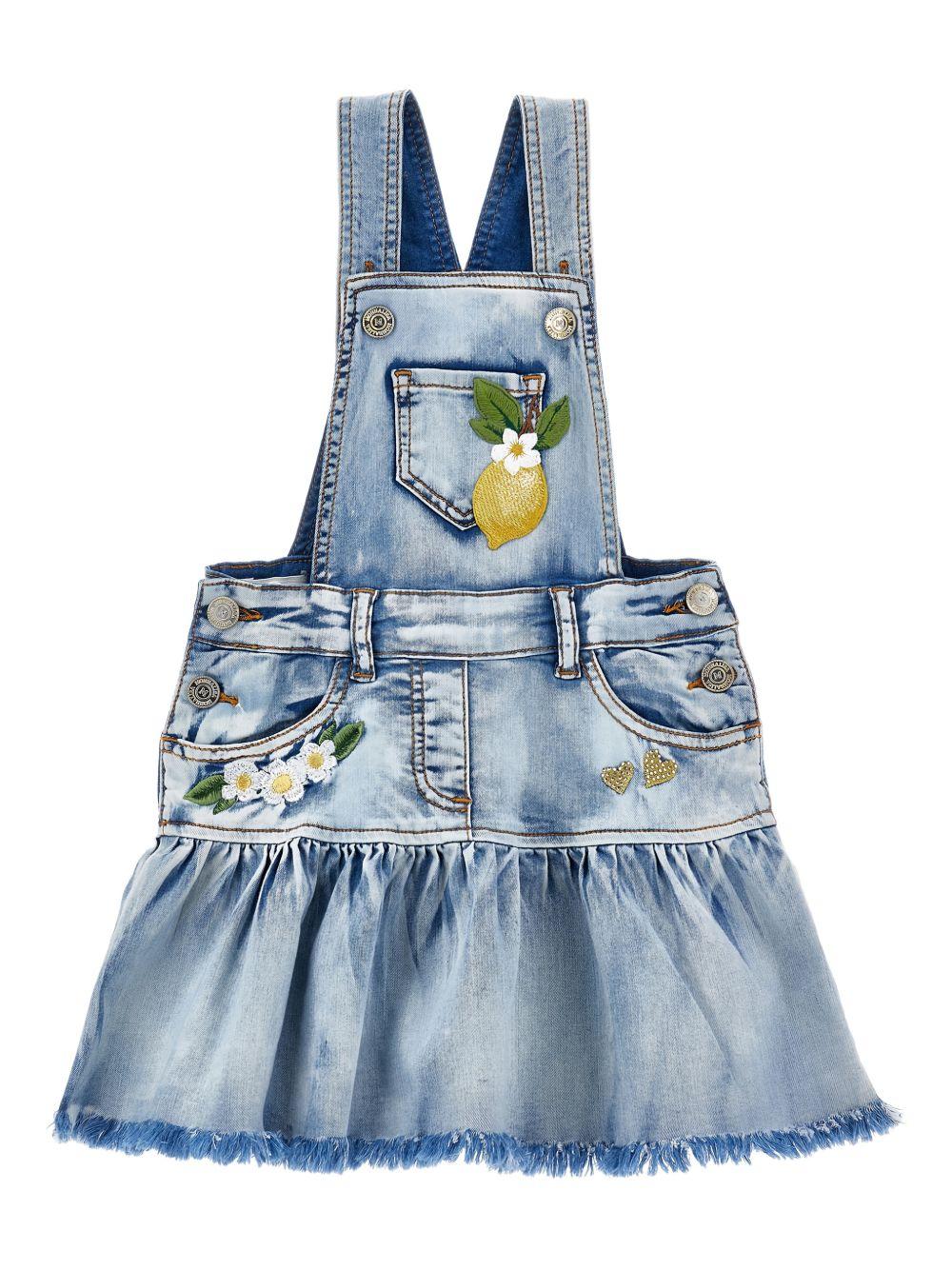 Salopette per bambina Monnalisa in denim con ricamo con limoni - Rubino Kids