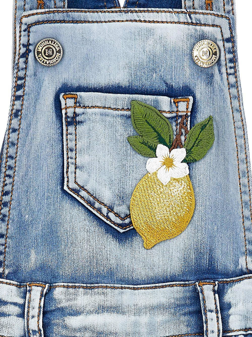 Salopette per bambina Monnalisa in denim con ricamo con limoni - Rubino Kids
