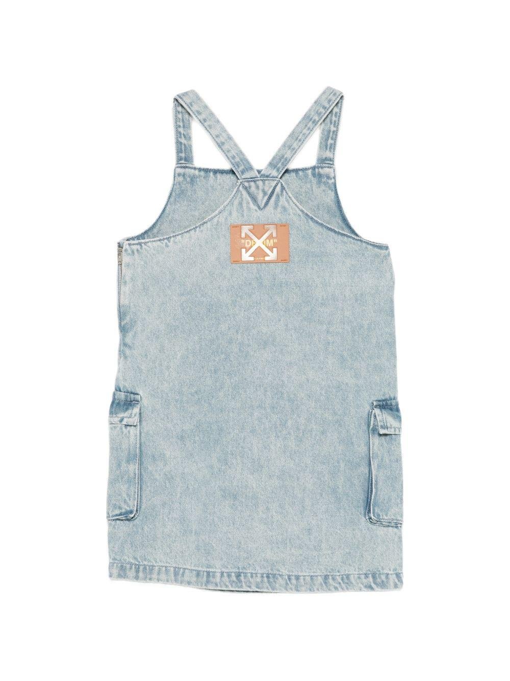 Salopette per bambina Off - White Kids denim con stampa logo - Rubino Kids