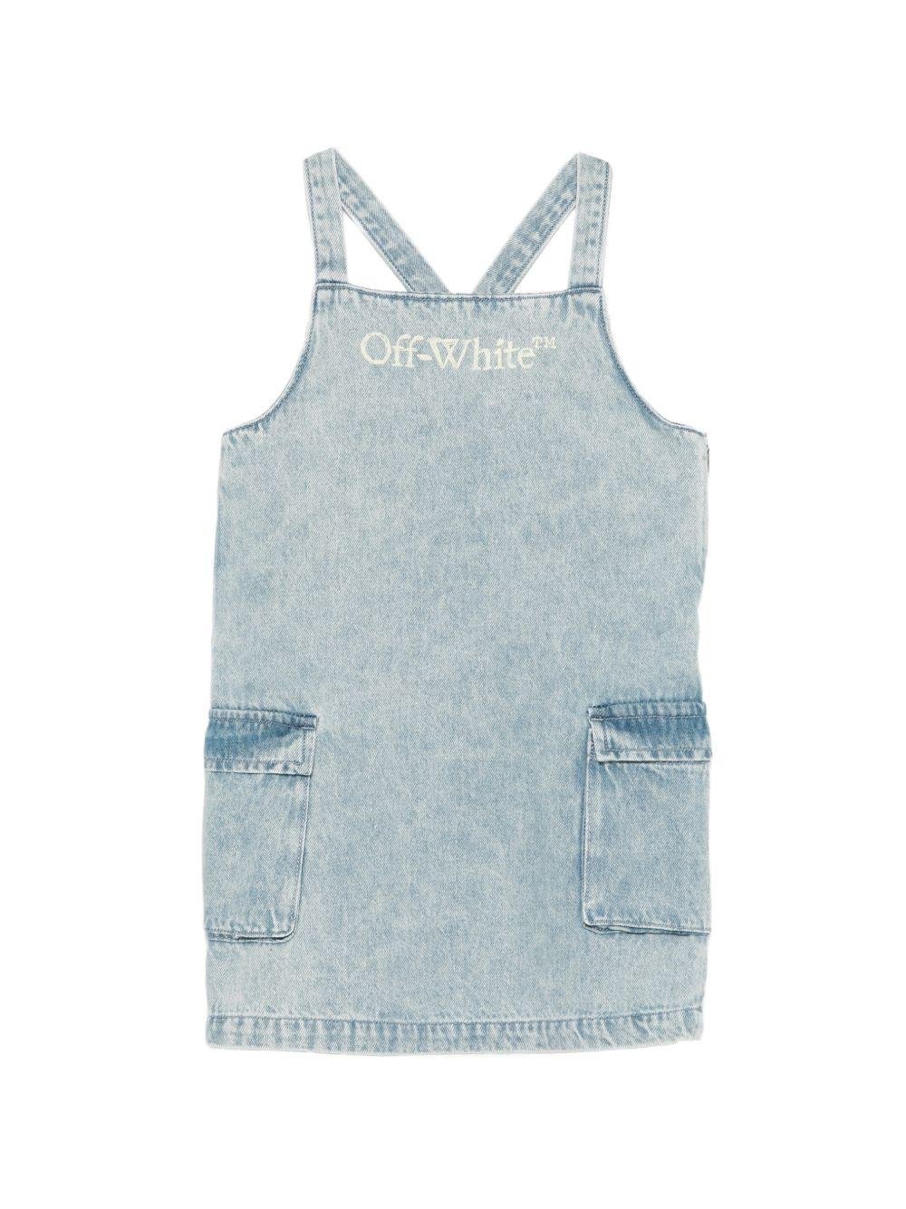 Salopette per bambina Off - White Kids denim con stampa logo - Rubino Kids