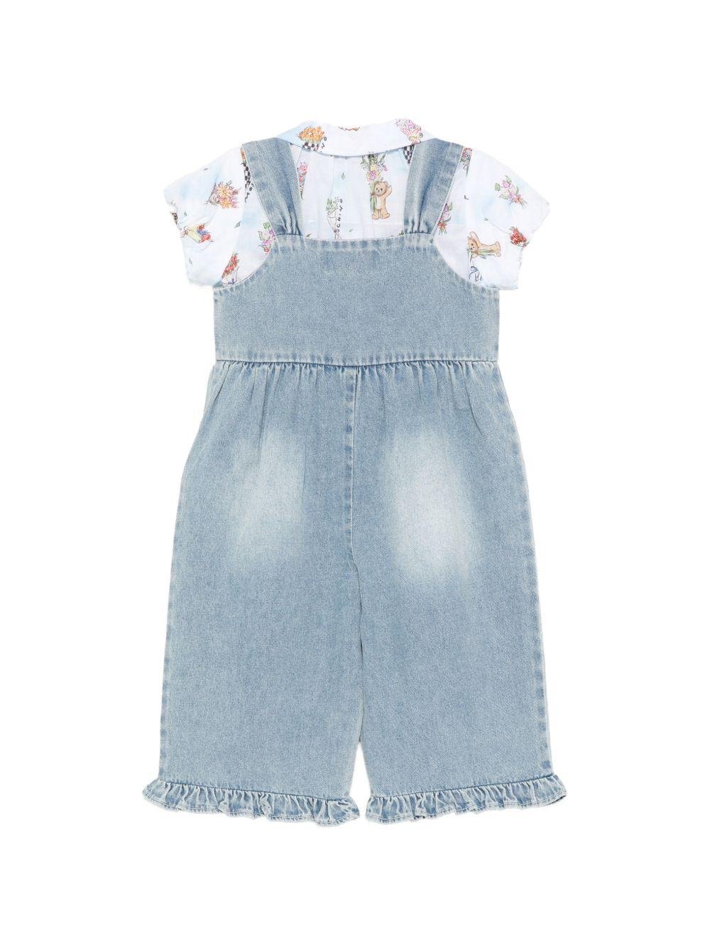 Salopette per neonata Moschino Kids azzurra con camicetta - Rubino Kids