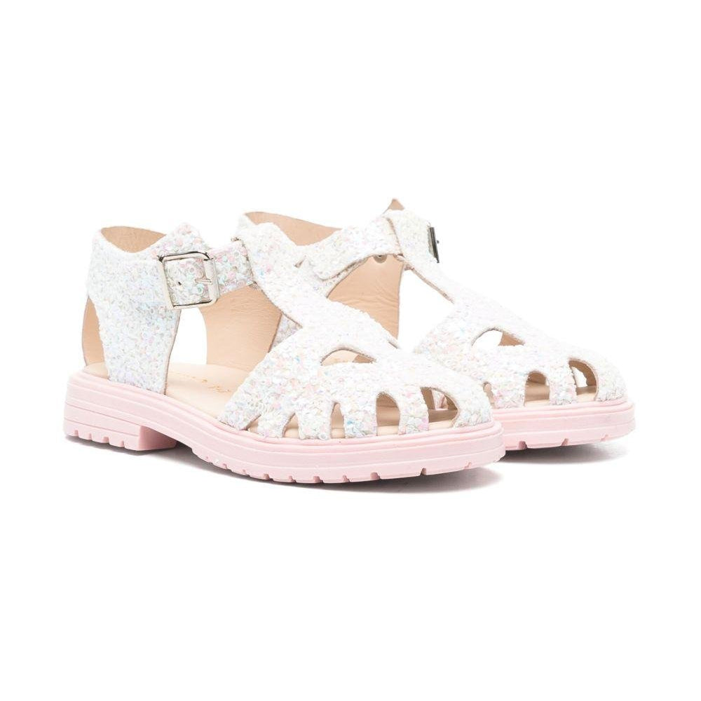 Sandali in pelle per bambina Florens bianco con chiusura con fibbia - Rubino Kids