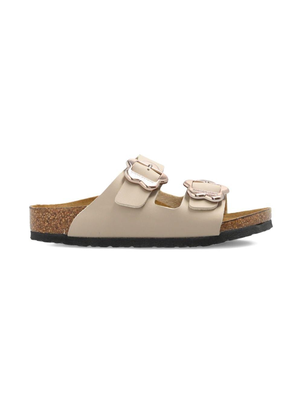 Sandali per bambina Birkenstock Kids beige con fibbia a forma di fiore - Rubino Kids