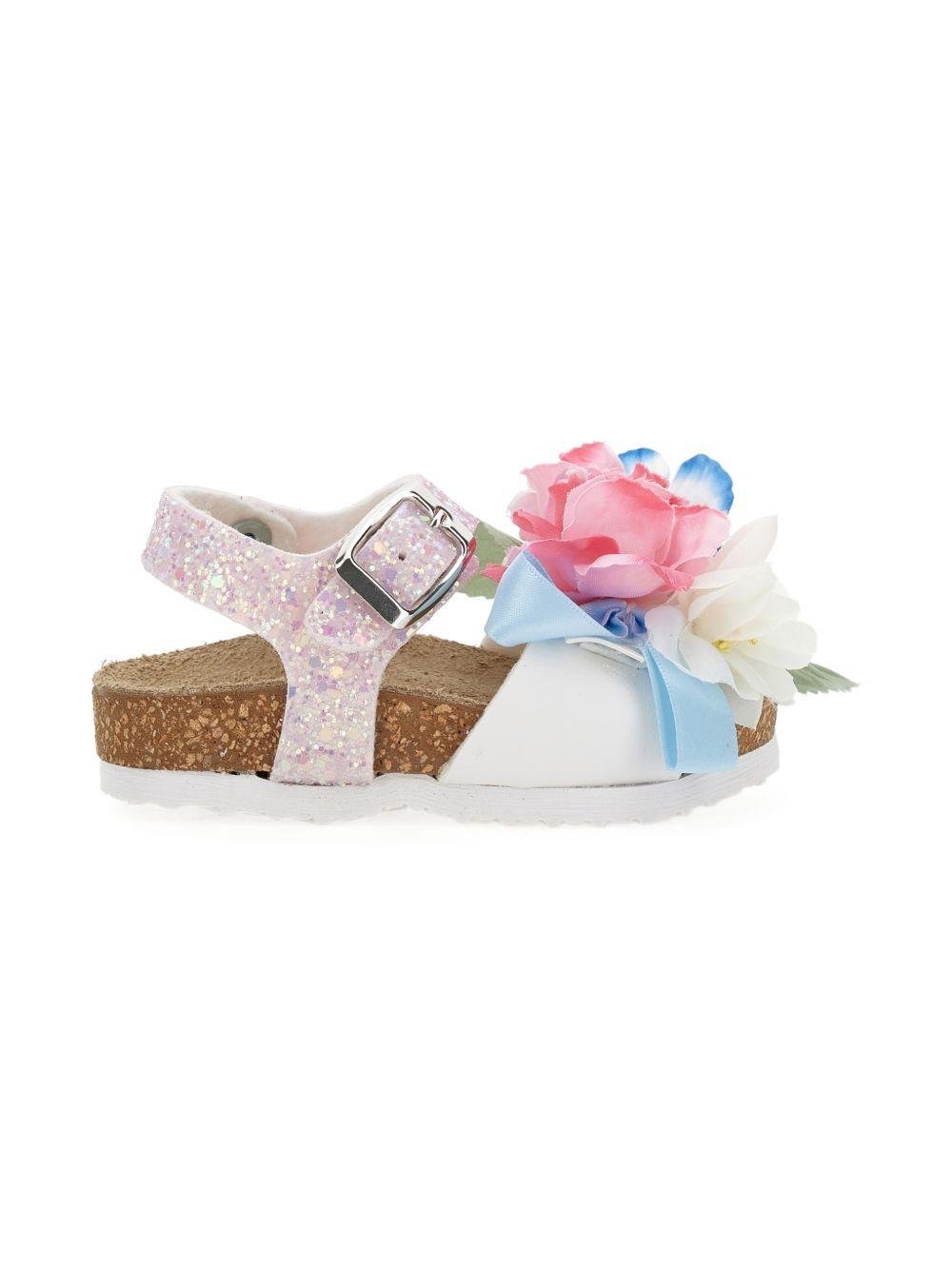 Sandali per bambina Monnalisa bianchi con applicazioni floreali - Rubino Kids