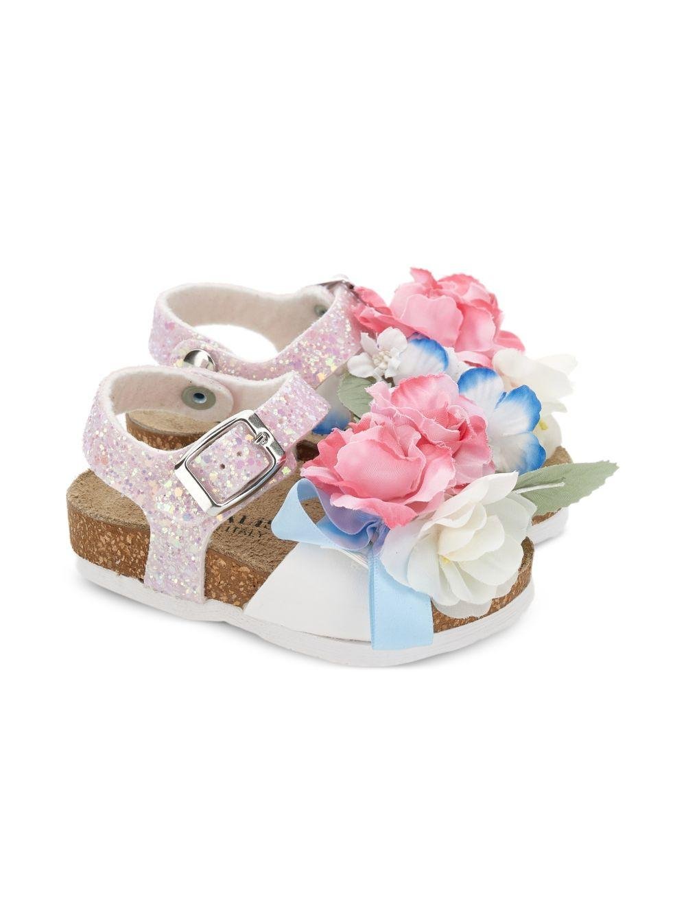 Sandali per bambina Monnalisa bianchi con applicazioni floreali - Rubino Kids