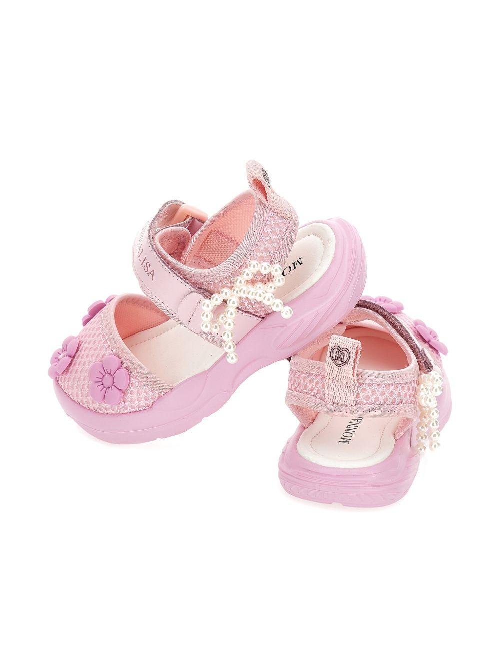 Sandali per bambina Monnalisa rosa con fiocco a perline - Rubino Kids