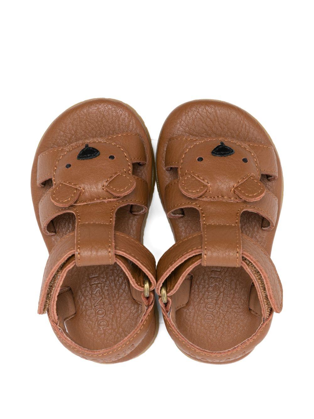 Sandali per neonati Donsje marrone con applicazione orsetto - Rubino Kids