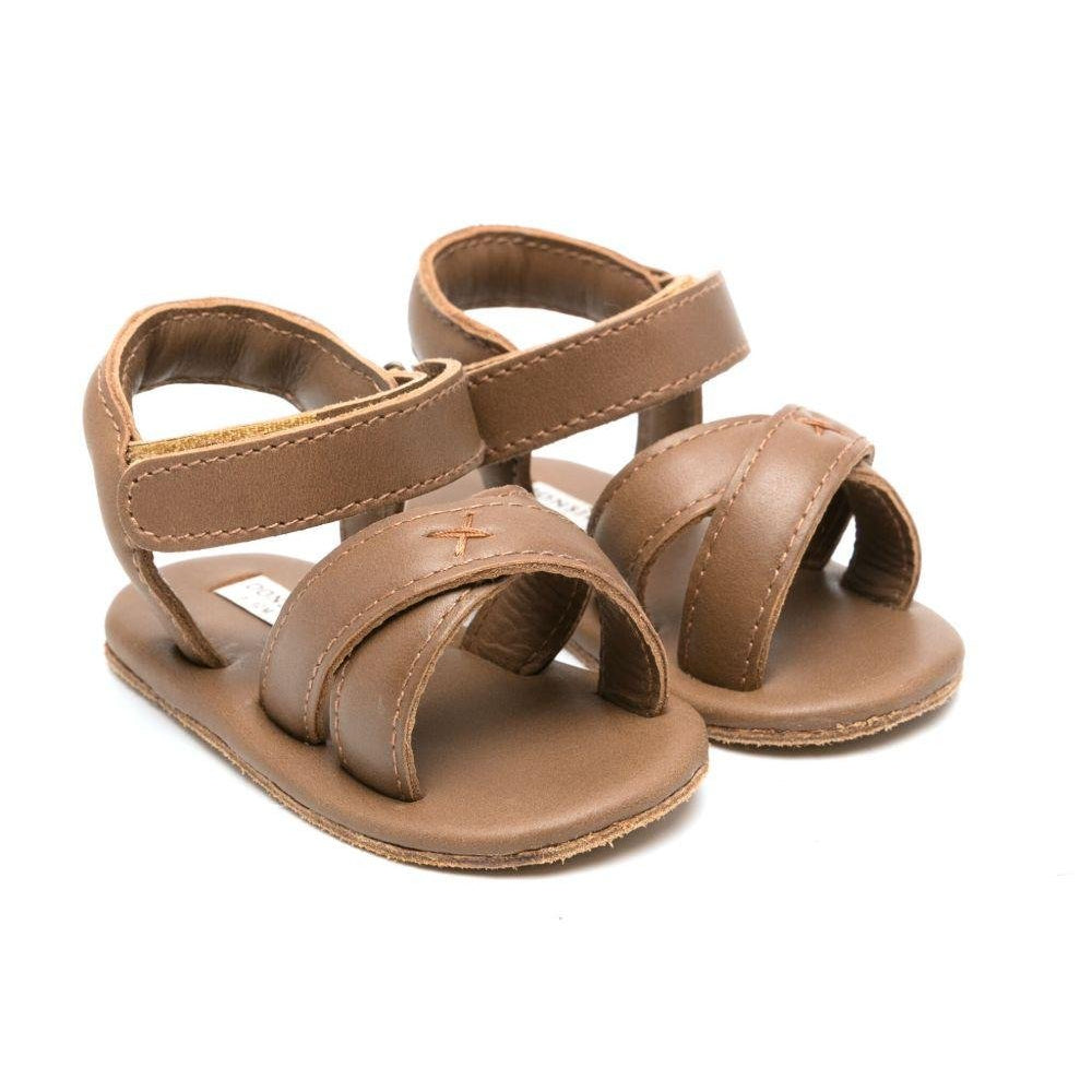 Sandali per neonato Donsje Tobi marrone con chiusura frontale a strappo - Rubino Kids