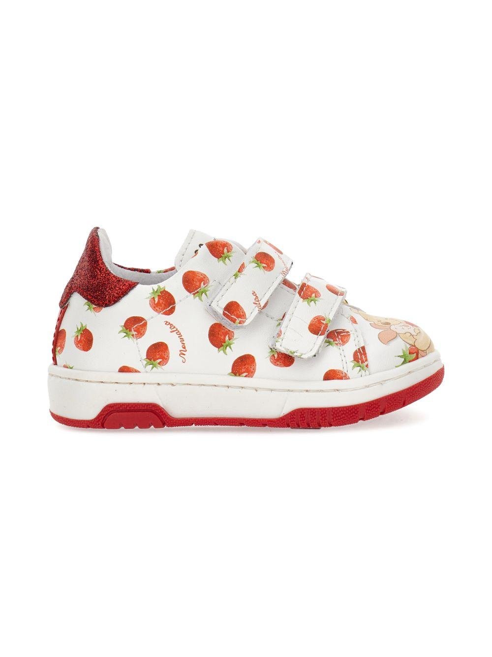 Scarpe per bambina Monnalisa bianche con stamapa grafica fragole all - over - Rubino Kids