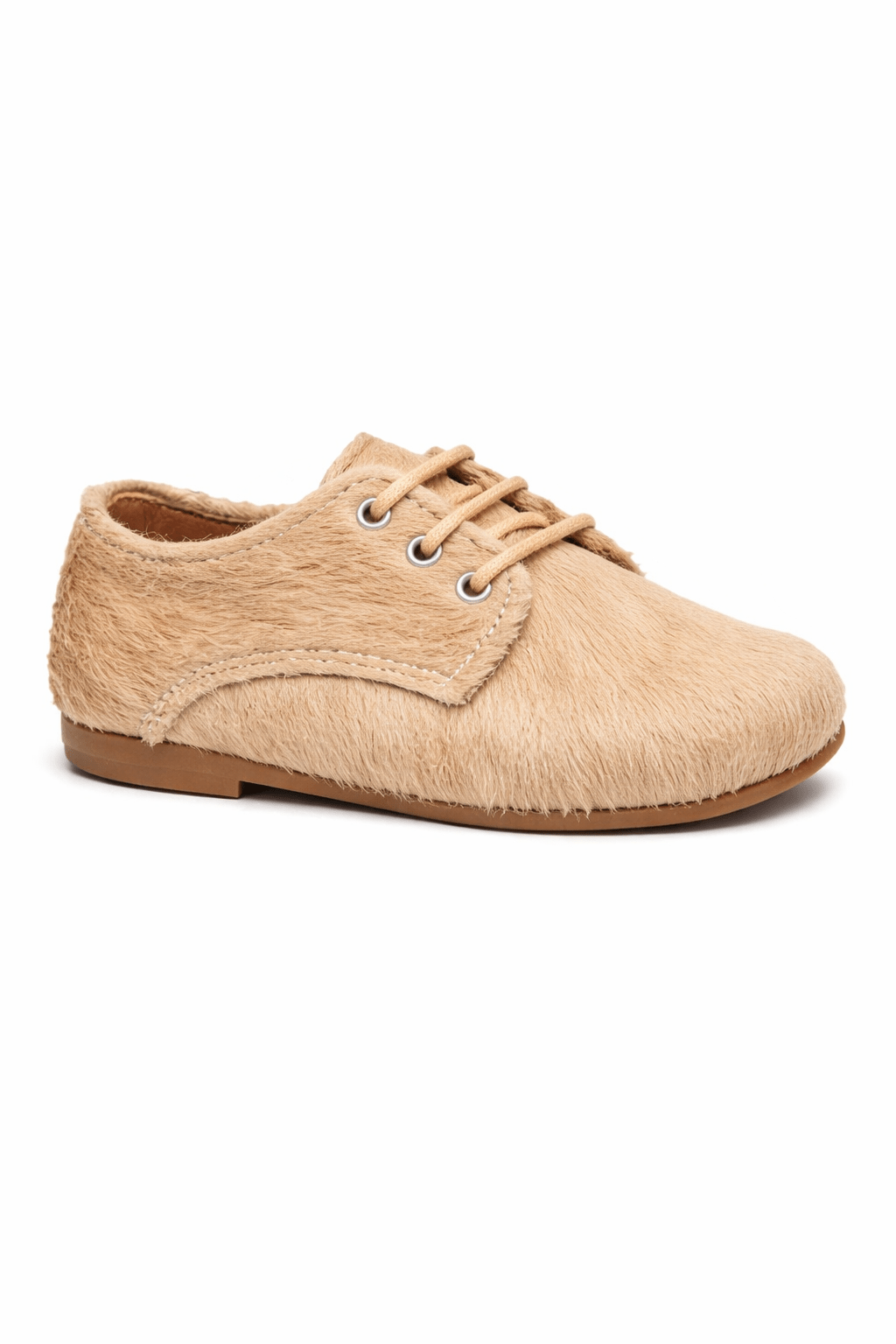 Scarpe primi passi per neonato Eli1957 beige in pelliccia con lacci - Rubino Kids