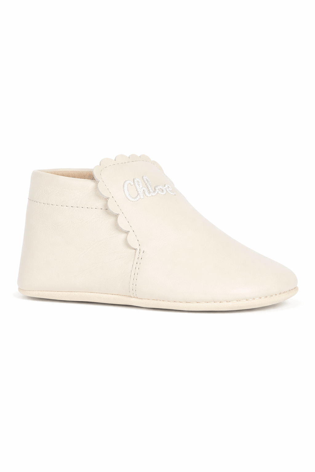 Scarpine primi passi per neonata Chloé Kids beige con ricamo con logo - Rubino Kids