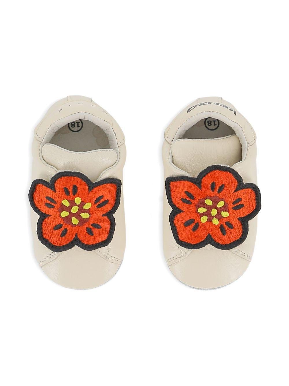 Scarpine primi passi per neonata Kenzo Kids beige con ricamo Boke Flower - Rubino Kids