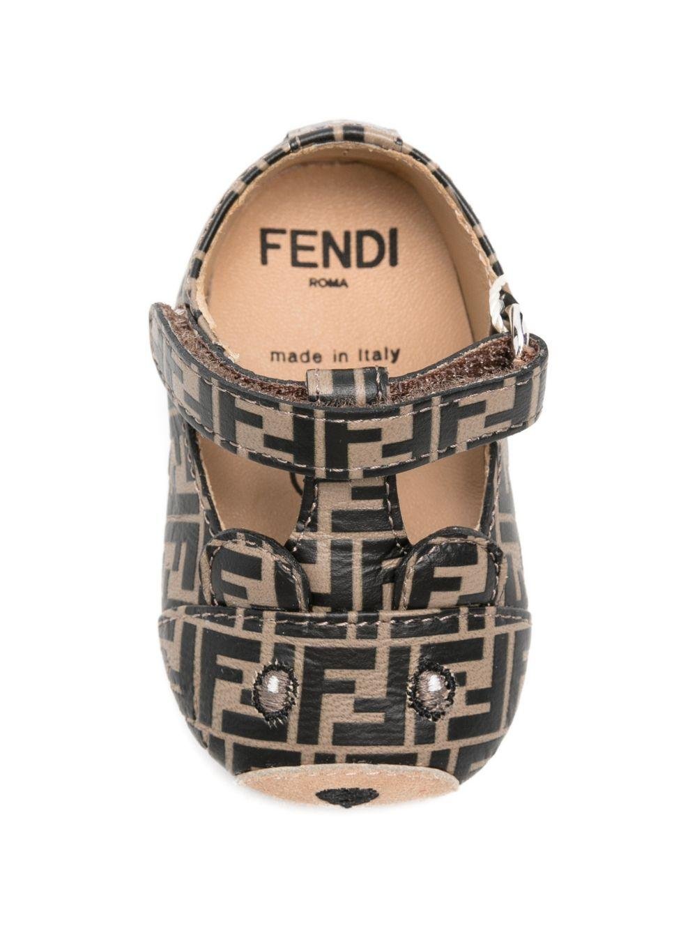 Scarpine primi passi per neonati Fendi Kids marrone con stampa logo FF all - over - Rubino Kids