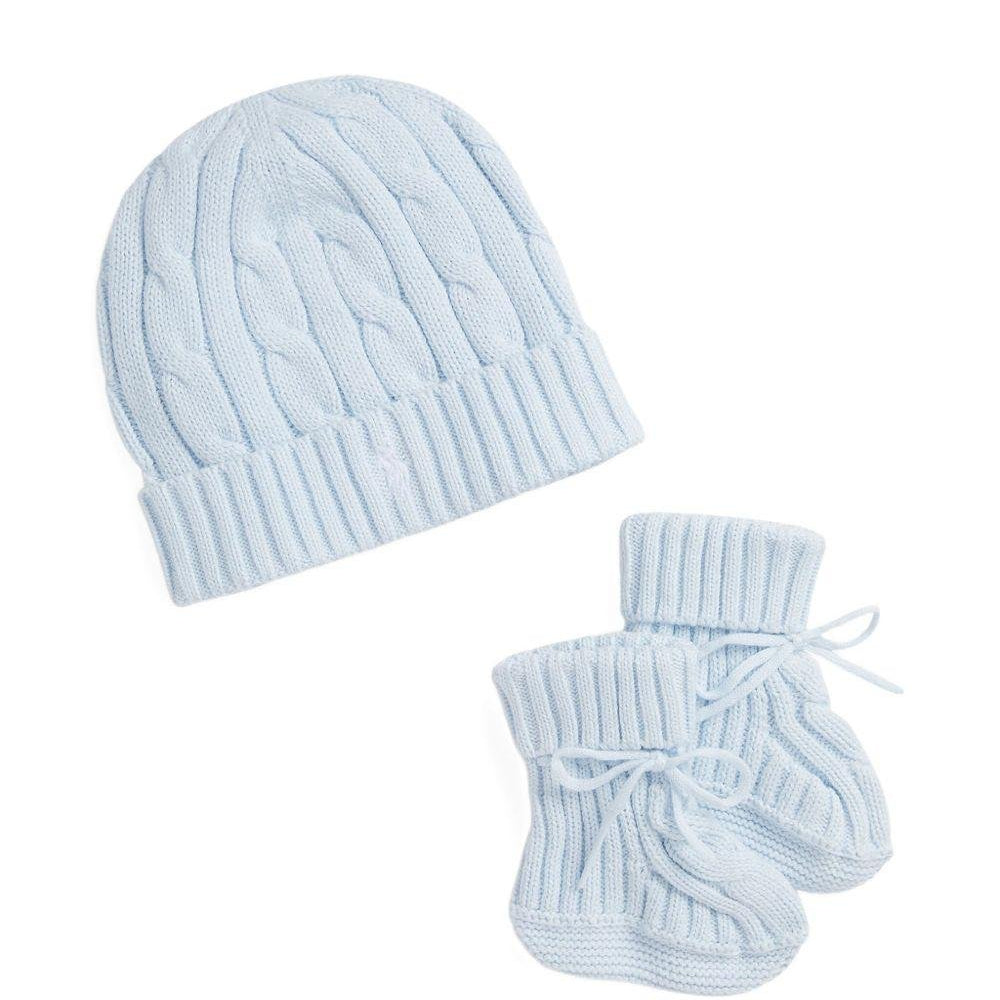 Set berretto e stivali per neonato Polo Ralph Lauren Kids azzurri con polsini a coste - Rubino Kids