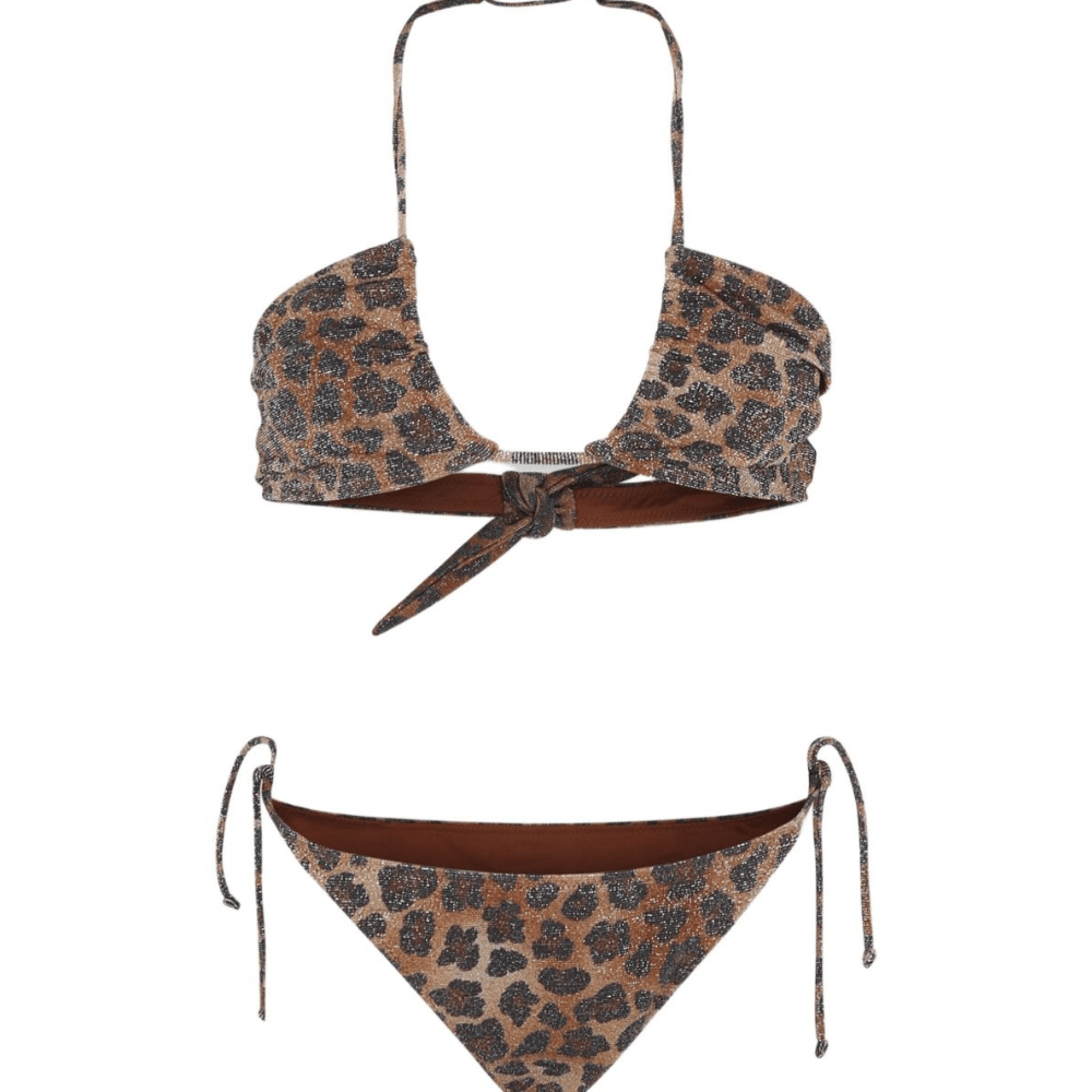 Set bikini per bambina MC2 Saint Barth Kids marrone con stampa leopardata - Rubino Kids