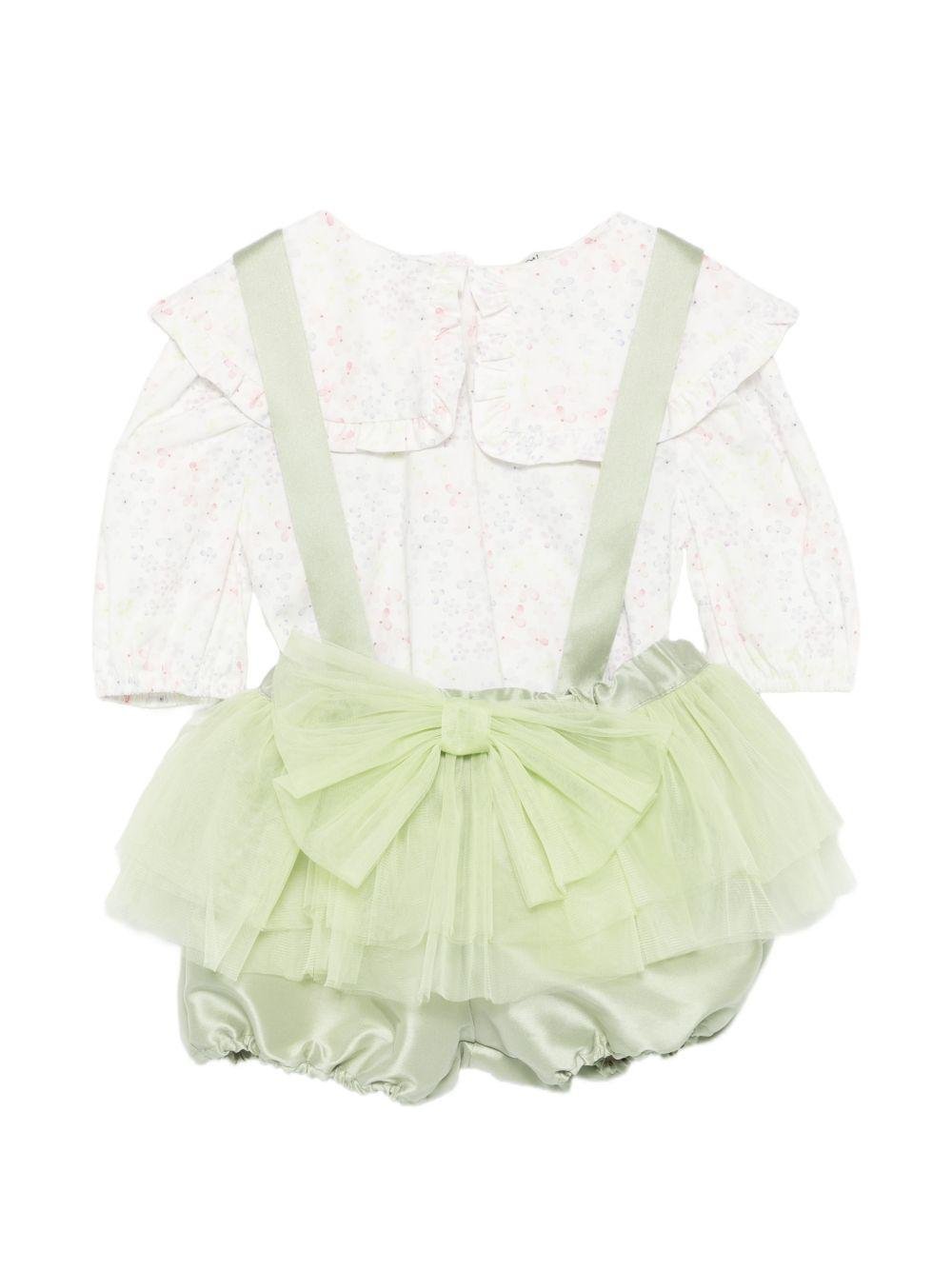 Set blusa e shorts per neonata A'lapage multicolore con dettaglio fiocco sul davanti - Rubino Kids