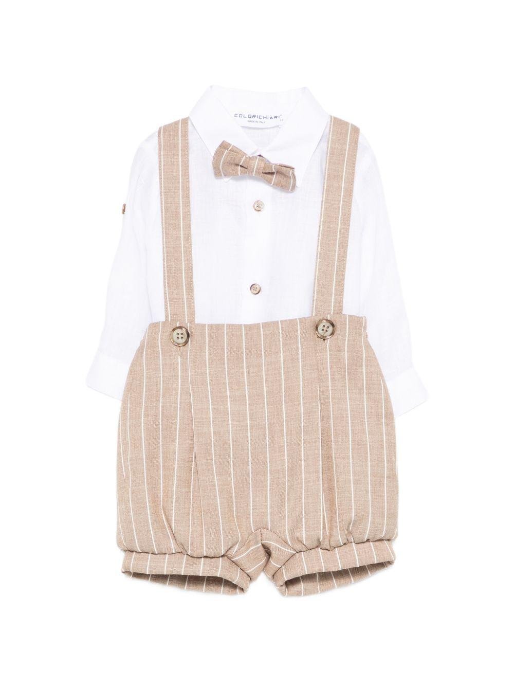 Set camicia con salopette per neonato Colorichiari beige a righe (3 pezzi) - Rubino Kids